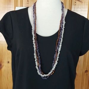 3 36" gemstone and pearl necklaces w/torsade clip